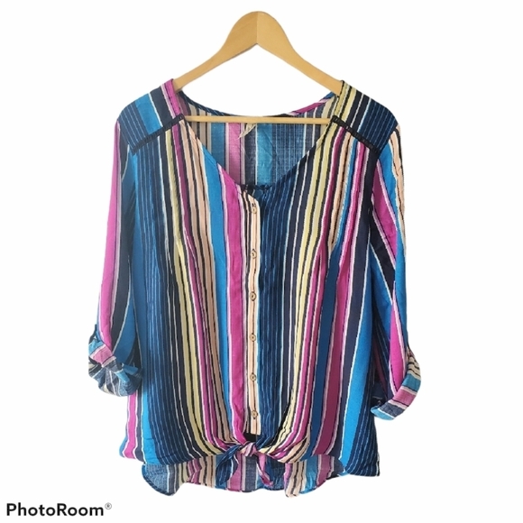Per Seption Concept Tops - Per Seption Concept Multi Colored Stripe Top